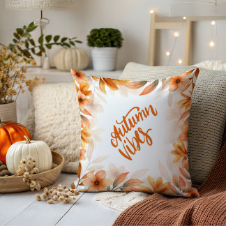 Fall Autumn Vibes Watercolor Leaves Cushion