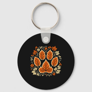 Fall Autumn Vine Leaf Paw Thanksgiving Dog Lover D Key Ring