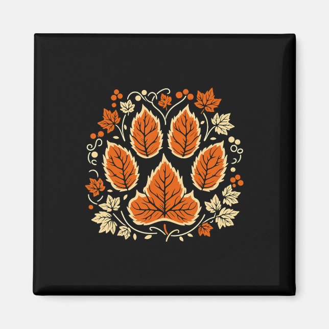 Fall Autumn Vine Leaf Paw Thanksgiving Dog Lover D Magnet (Front)