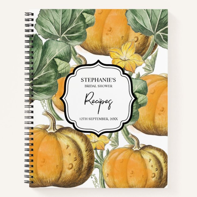 Fall Autumn Vintage Pumpkins Bridal Shower Recipe  Notebook (Front)