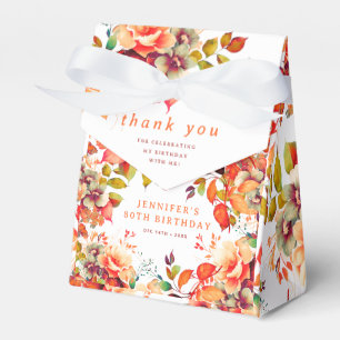 Fall Autumn Watercolor Floral 80th Birthday Party Favour Box