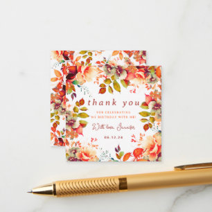 Fall Autumn Watercolor Floral Birthday Thank You  Enclosure Card