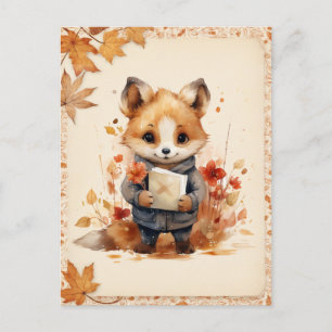 Fall / Autumn Watercolor Fox -  Postcard