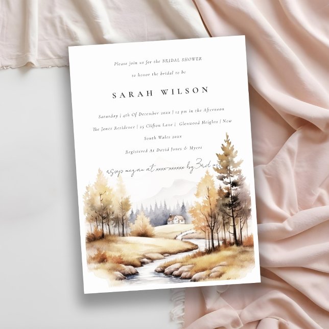 Fall Autumn Watercolor Landscape Bridal Shower Invitation (Creator Uploaded)