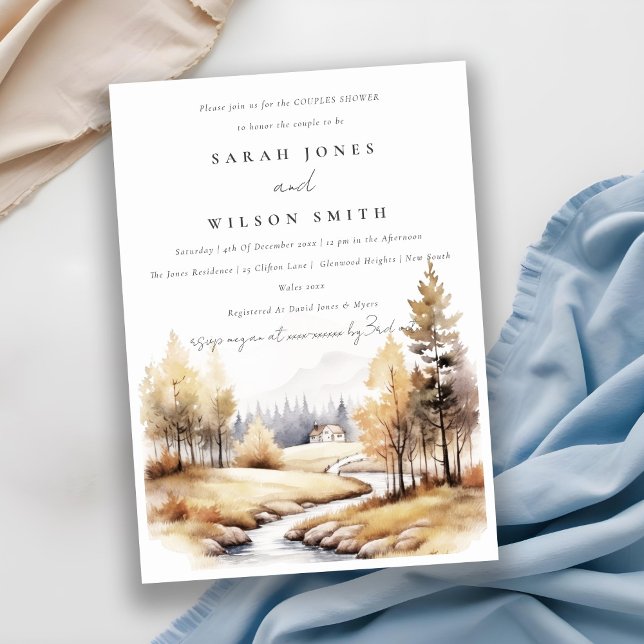 Fall Autumn Watercolor Landscape Couples Shower Invitation (Creator Uploaded)