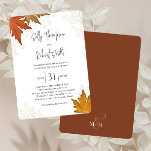 Fall Autumn Watercolor Leaves Custom Wedding Invitation