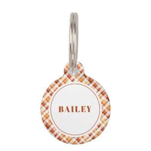 Fall Autumn Watercolor Orange Plaid Personalised  Pet Tag