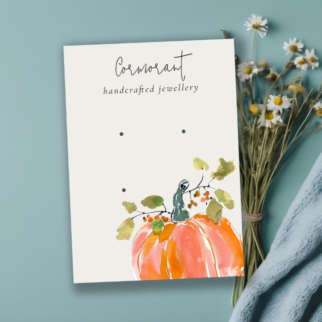 Fall Autumn Watercolor Pumpkin 2 Earring Display Business Card (Creator Uploaded)