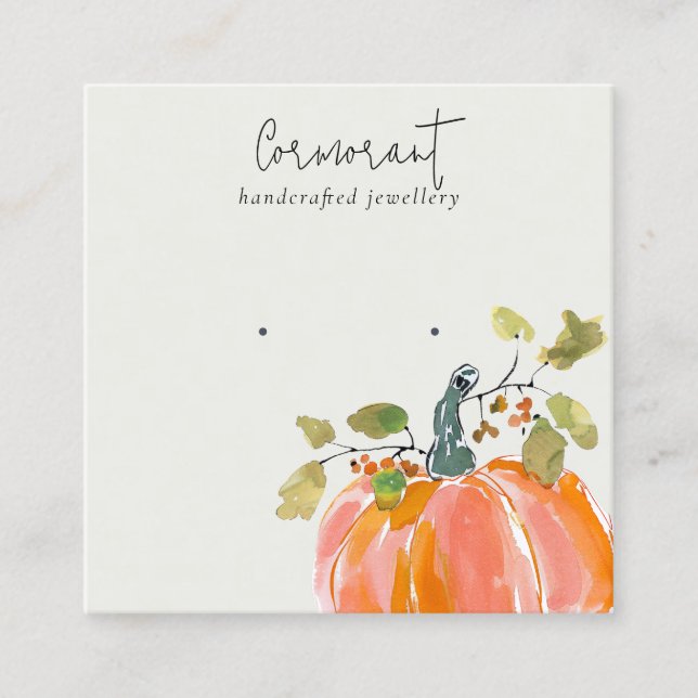Fall Autumn Watercolor Pumpkin Earring Display Square Business Card (Front)