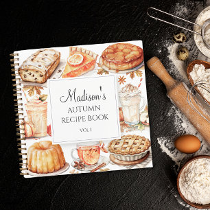 Fall Autumn Watercolor Recipe Cookbook 3 Ring Bind Notebook