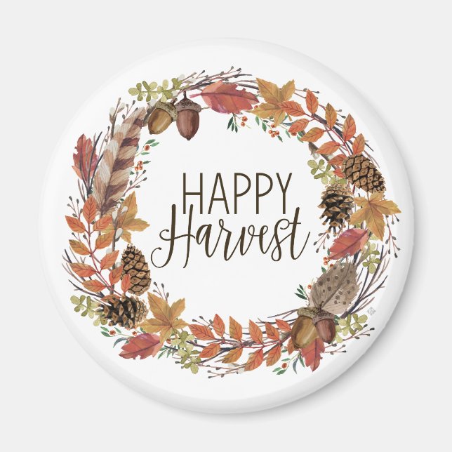 fall autumn watercolor wreath magnet (Front)