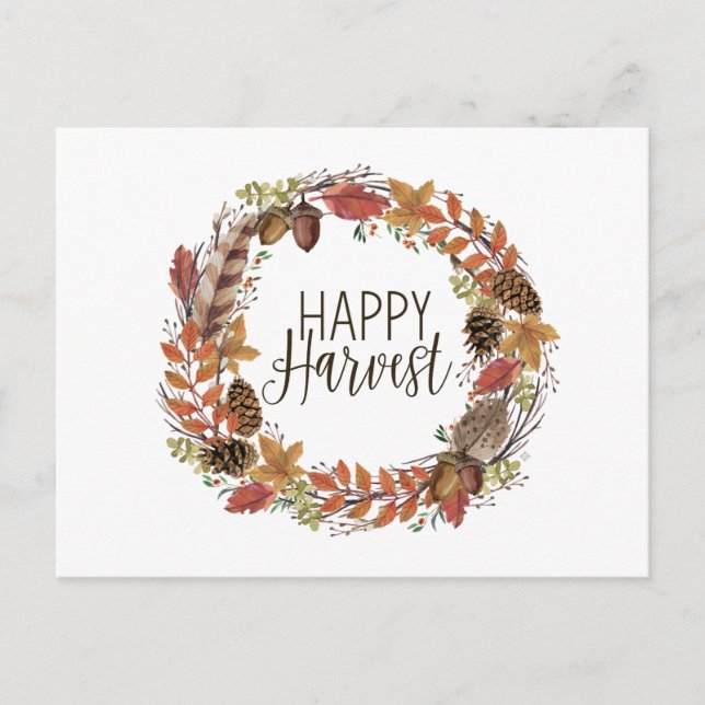 fall autumn watercolor wreath postcard (Front)