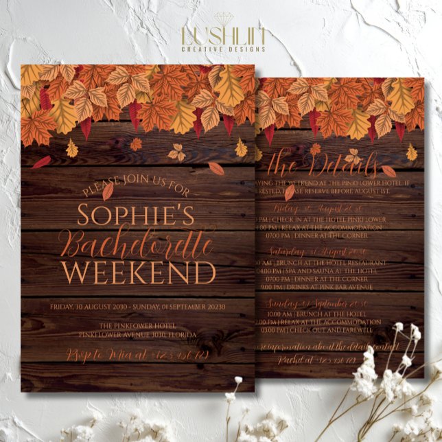 Fall Autumn wedding Bachelorette weekend & details Invitation (Creator Uploaded)