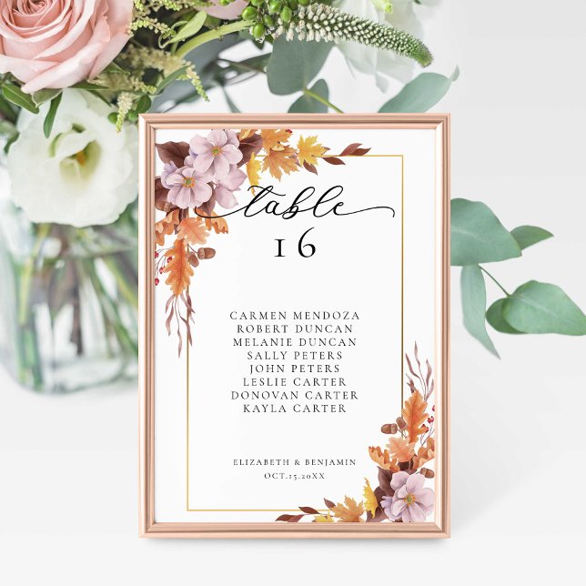 Fall Autumn Wedding Floral Seating Chart Script Table Number (Creator Uploaded)