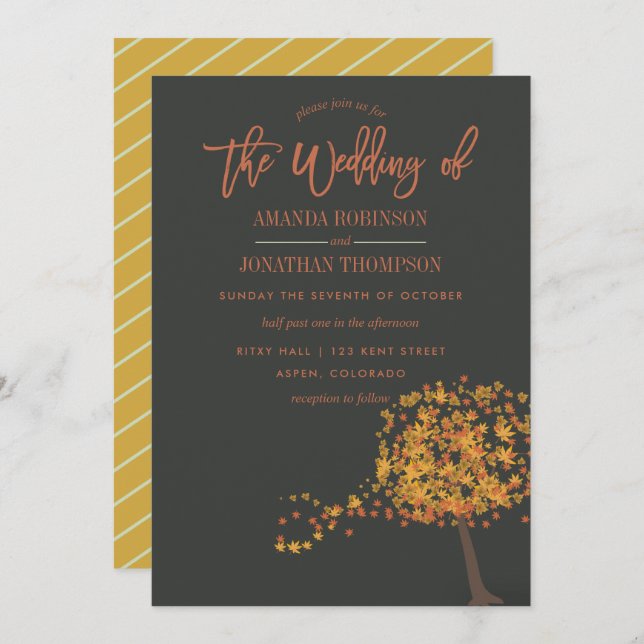 Fall Autumn Wedding personalised invitation (Front/Back)