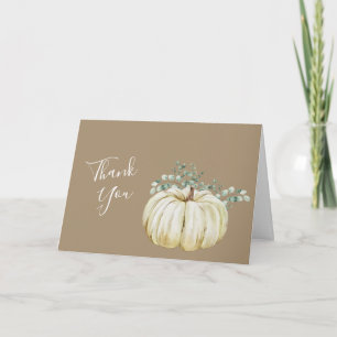 Fall autumn white pumpkin greenery photo  thank you card
