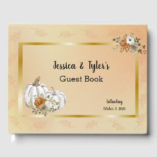 Fall Autumn White Pumpkin Rust Wedding Guest Book