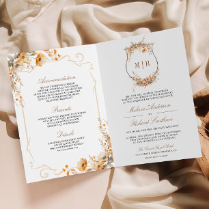 Fall Autumn Wildflower Crest QR Code Wedding Invitation