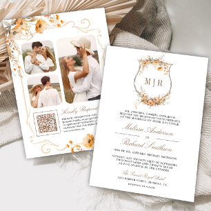 Fall Autumn Wildflower Crest QR Code Wedding Invitation