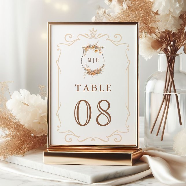 Fall Autumn Wildflower Crest Wedding Table Number (Creator Uploaded)