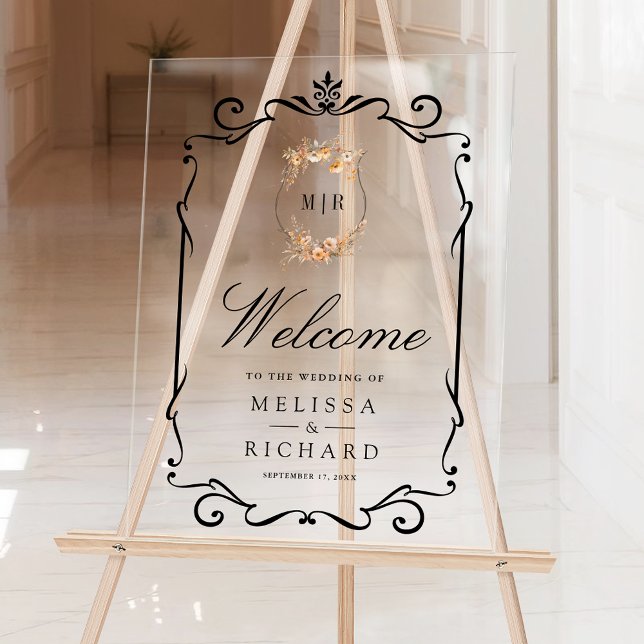 Fall Autumn Wildflower Crest Wedding Welcome Acrylic Sign (Creator Uploaded)