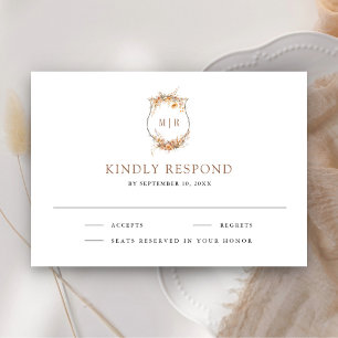 Fall Autumn Wildflower Monogram Crest Wedding RSVP Card