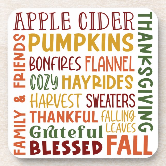 Fall Autumn Winter Thanksgiving Holiday Blessings Coaster (Front)