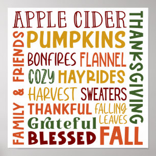 Fall Autumn Winter Thanksgiving Holiday Thankful Poster