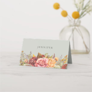 Fall/Autumnal Floral Border Thanksgiving Folded Place Card