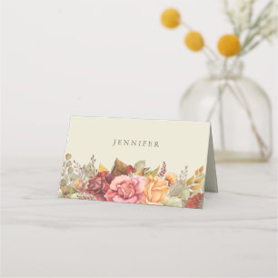 Fall/Autumnal Floral Border Thanksgiving Folded Place Card