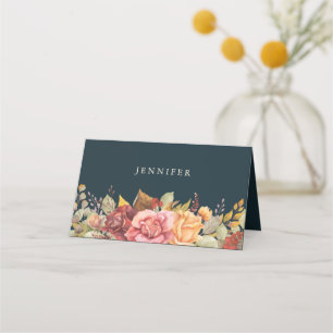 Fall/Autumnal Floral Border Thanksgiving Folded Place Card