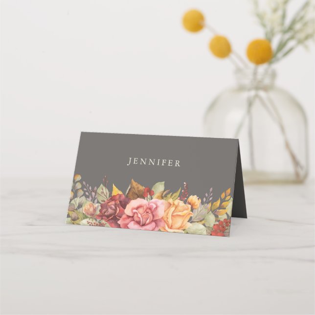 Fall/Autumnal Floral Border Thanksgiving Place Card (Front)