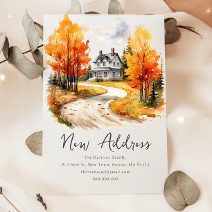 Fall Autumnal House   New Home Address  Card