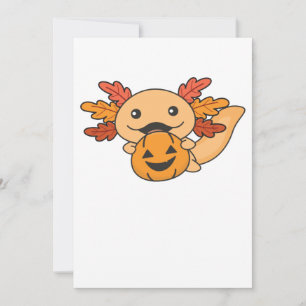 Fall Axolotl With Fall Leaves Pumpkin Fall Holiday Card
