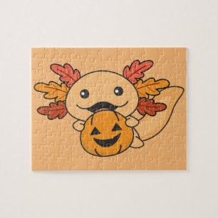Fall Axolotl With Fall Leaves Pumpkin Fall Jigsaw Puzzle