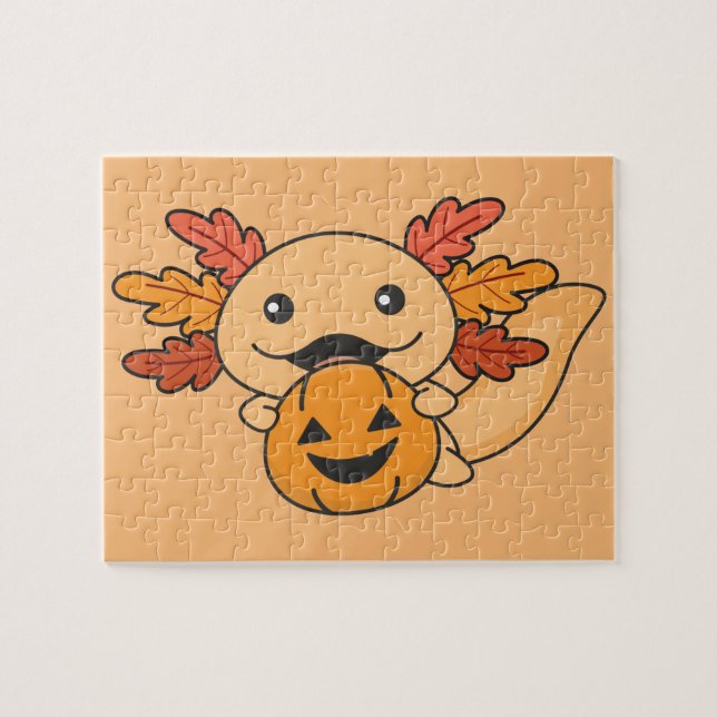 Fall Axolotl With Fall Leaves Pumpkin Fall Jigsaw Puzzle (Horizontal)
