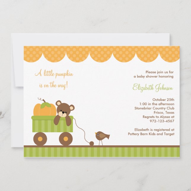 Fall Baby Bear in Wagon Invitations (Front)