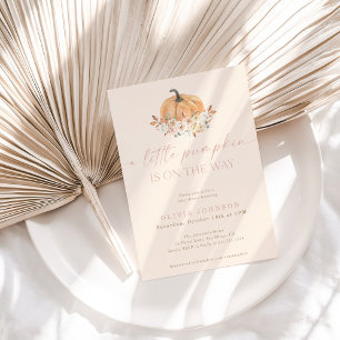 Fall Baby Girl Baby Shower   Pink A Little Pumpkin Invitation