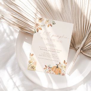 Fall Baby Girl Baby Shower   Pink A Little Pumpkin Invitation