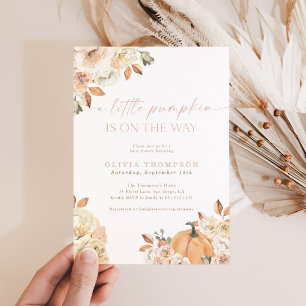 Fall Baby Girl Baby Shower   Pink A Little Pumpkin Invitation