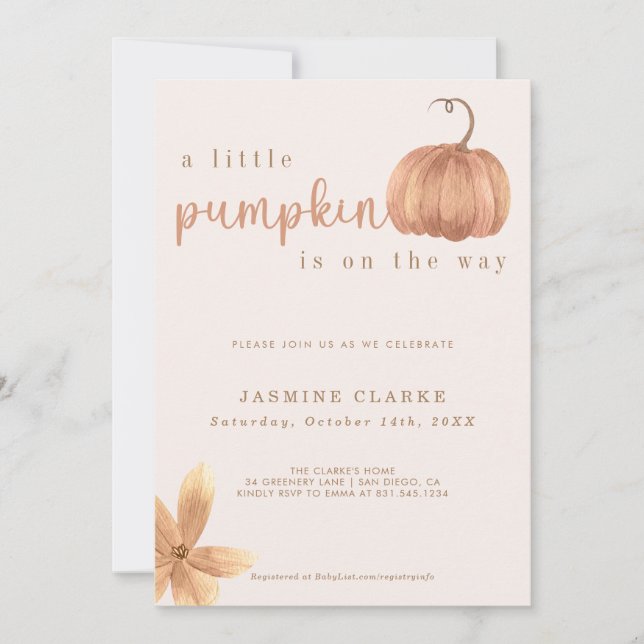 Fall Baby Girl Shower | A Little Pumpkin Invitation (Front)