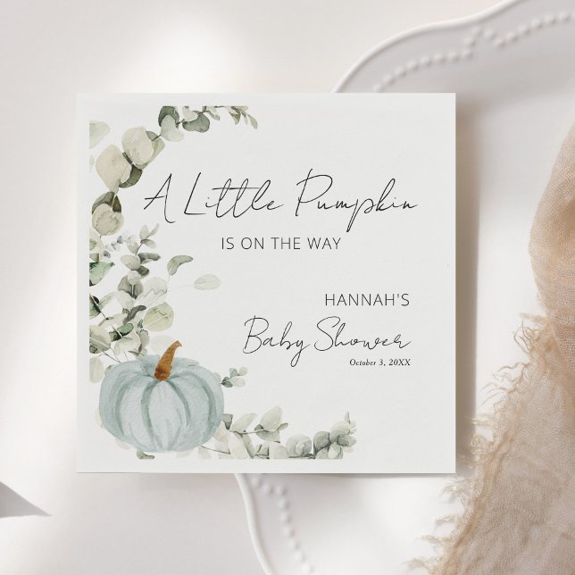Fall Baby Shower A Little Pumpkin Blue Napkin (Creator Uploaded)
