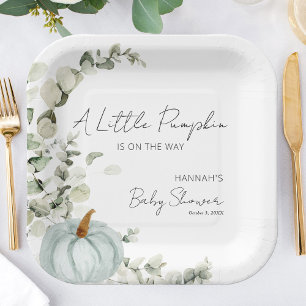 Fall Baby Shower A Little Pumpkin Blue Paper Plate
