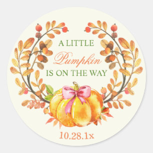 Fall Baby Shower A Little Pumpkin is on the Way Classic Round Sticker