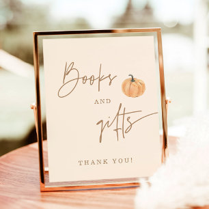 Fall Baby Shower Books and Gifts Sign, Pumpkin Poster