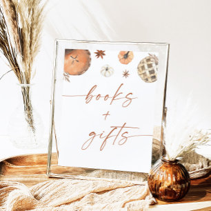 Fall Baby Shower Books and Gifts Sign, Pumpkin Poster