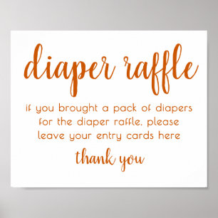 Fall Baby Shower   Burnt Orange Diaper Raffle Sign