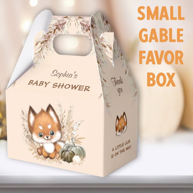 Fall Baby Shower Cute Fox Pampas Pumpkin Favour Bo Box (Cute Fox Beige Small Gable Favor Boxes - You can choose from 3 sizes of these gable favor boxes)