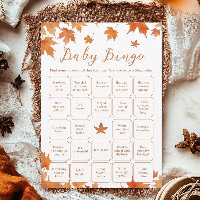 Fall Baby Shower Find the Guest Bingo Game Card (Creator Uploaded)