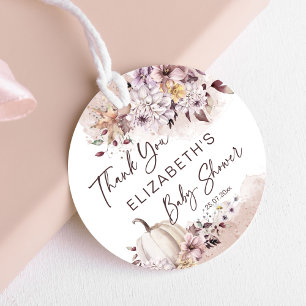 Fall baby shower foliage pumpkin thank you favour tags